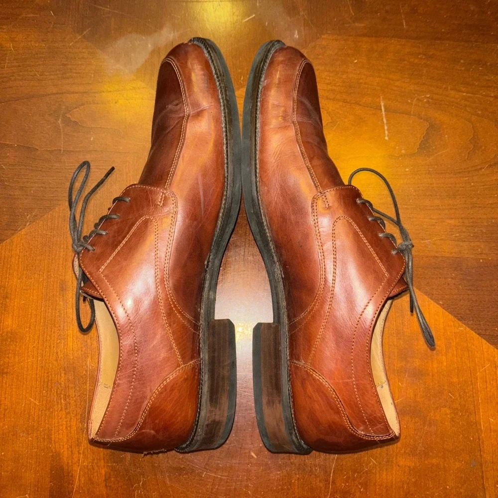 Johnston & Murphy Signature Brown Leather‎ Sheepskin Dress Shoes 10.5W Wide FLAW